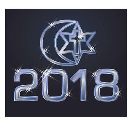 New 2018 year europe with symbols of three religions, vector illustrationのイラスト素材