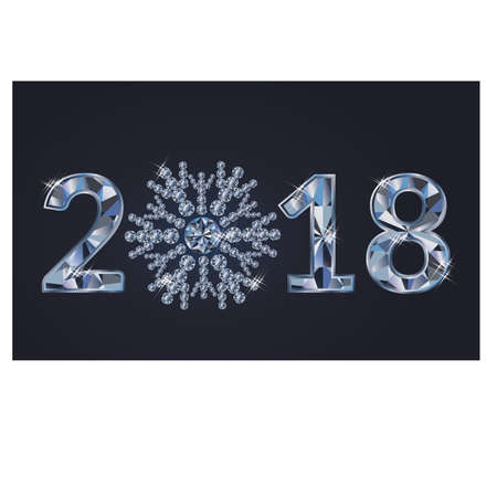 New 2018 year with diamond snowflake, vector illustration