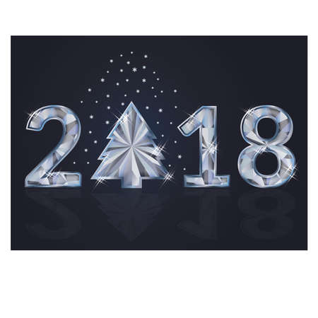 Happy New Year 2018 with xmas tree, vector illustrationのイラスト素材