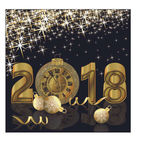 Happy New 2018 year with golden clock banner, vector illustrationのイラスト素材