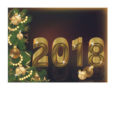 Merry Christmas and Happy Golden New 2018 year background, vector illustration.のイラスト素材