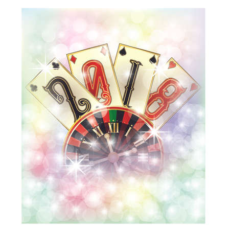 Happy casino new 2018 year invitation background, vector illustrationのイラスト素材