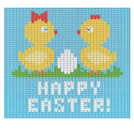Happy Easter knitted chicken background, vector illustrationのイラスト素材