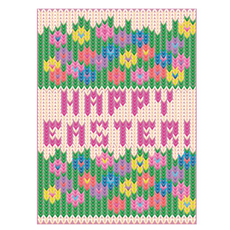 Happy Easter knitted wallpaper with flowers, vector illustrationのイラスト素材