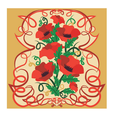 Floral wallpaper in art nouveau style, vector illustrationのイラスト素材