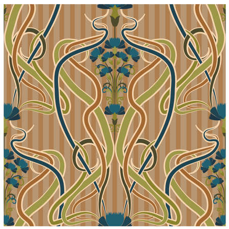 Pattern with cornflower art nouveau style designのイラスト素材