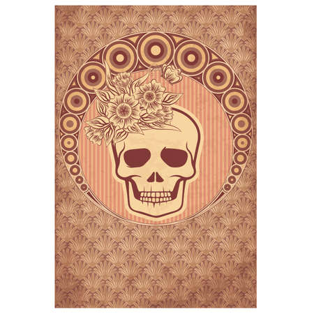 Floral background with skull in art nouveau style, vector illustrationのイラスト素材