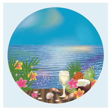 Summer tropical card with cocktail, vector illustrationのイラスト素材