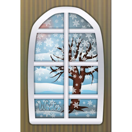 Season winter time window, vector illustrationのイラスト素材