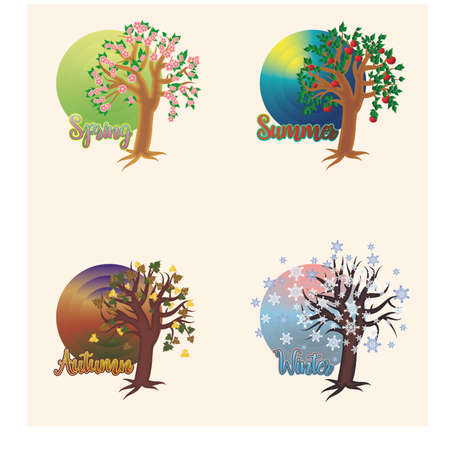 Four seasons invitation cards, vector illustrationのイラスト素材