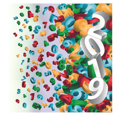 Happy 2019 New Year 3D greeting card, vector illustrationのイラスト素材
