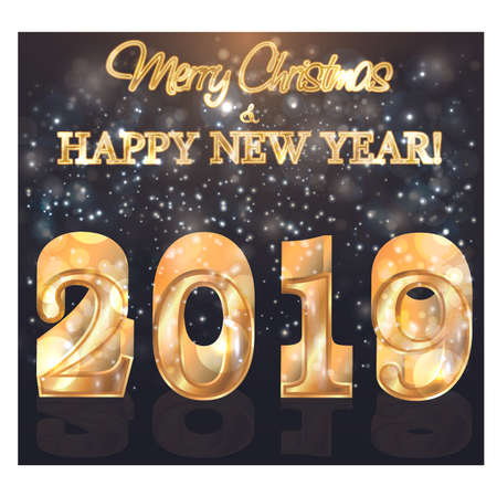 Golden 2019 New year greeting card illustrationのイラスト素材