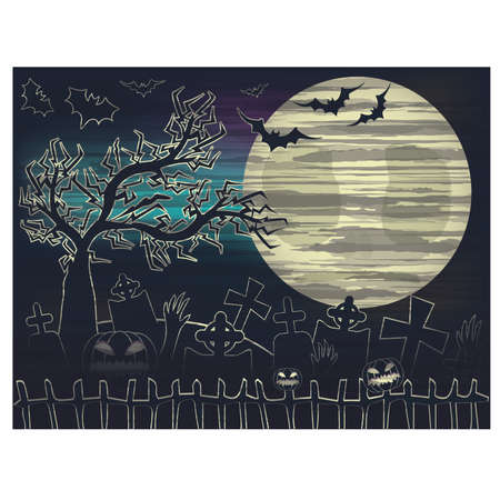 Happy Halloween card with cemetery, vector illustrationのイラスト素材