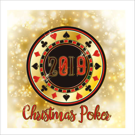 Christmas Poker chip, New Year 2019, vector illustrationのイラスト素材