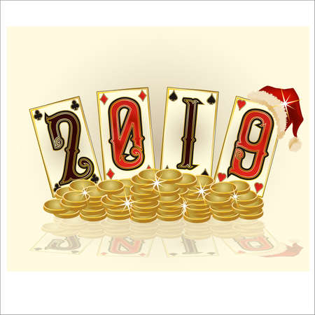 New 2019 Year, Christmas Poker cards, vector illustrationのイラスト素材