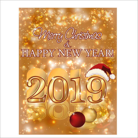 Happy new year 2019 golden banner, vector illustrationのイラスト素材