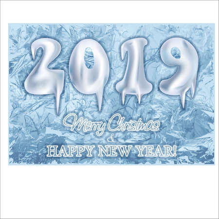 Ice New Year 2019 invitation card, vector illustrationのイラスト素材