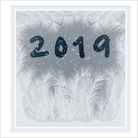 Happy New Year 2013 frosted window, vector illustrationのイラスト素材