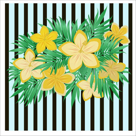 Vintage blooming bouquet with hibiscus flowers, vector illustrationのイラスト素材