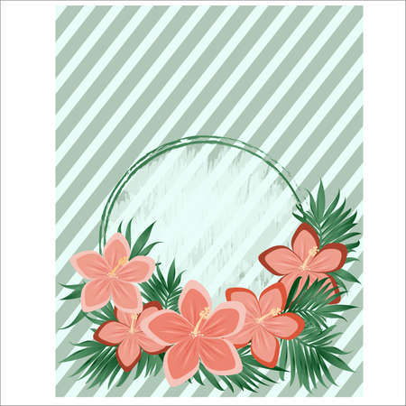 Vintage gift card hibiscus flowers, vector illustrationのイラスト素材