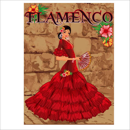 Elegant spanish flamenco girl, invitation card, vector illustrationのイラスト素材