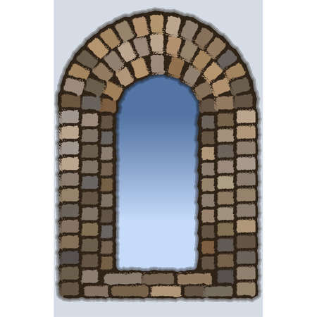 View from the old arched stone window in visigothic style, vector illustrationのイラスト素材