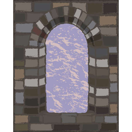 View from the arched stone window in visigothic style, vector illustrationのイラスト素材
