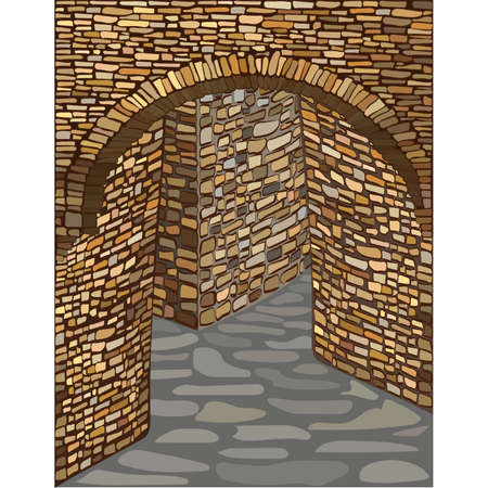Ancient medieval street with a stone arch. vector illustrationのイラスト素材