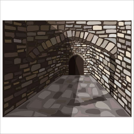 Medieval old stone street with a arch and door. vector illustrationのイラスト素材