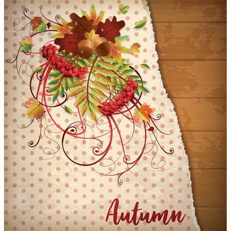 Autumn invitation card with maple leaves, vector illustrationのイラスト素材