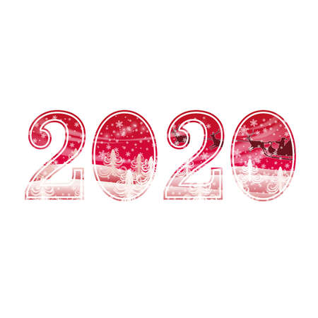 New 2020 year banner with Santa Claus and xmas tree, vector illustrationのイラスト素材