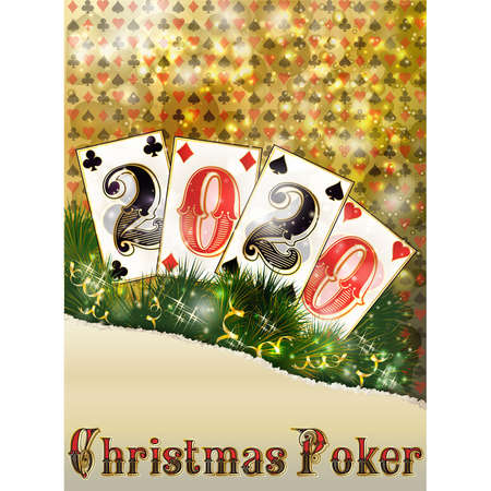 Christmas casino poker background, new 2020 year, vector illustrationのイラスト素材