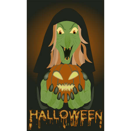 Happy halloween invitation banner. pumpkin and witch, vector illustrationのイラスト素材