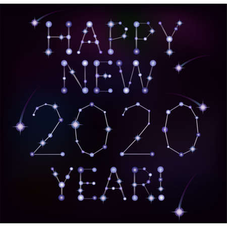 Happy new 2020 year stars constellation card, vector illustrationのイラスト素材