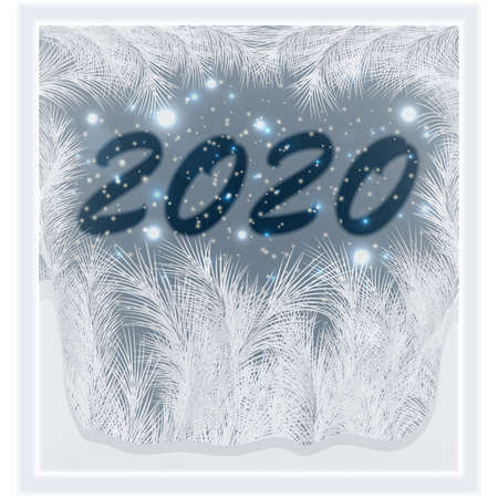 Happy New 2020 Year frosted window, vector illustration