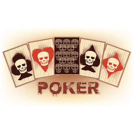 Casino Poker  cards with skull, banner, vector illustrationのイラスト素材