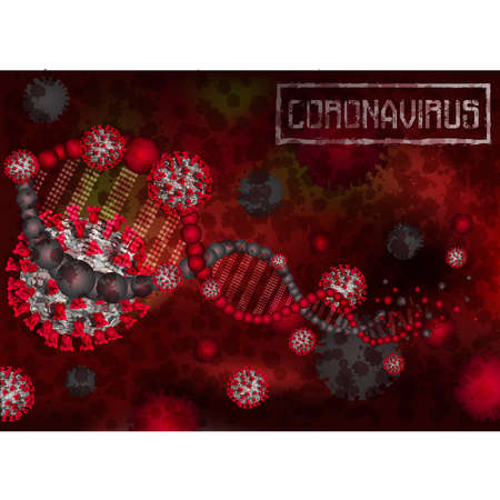 Coronavirus Covid-19 and Deoxyribonucleic acid DNA background, vector illustrationのイラスト素材