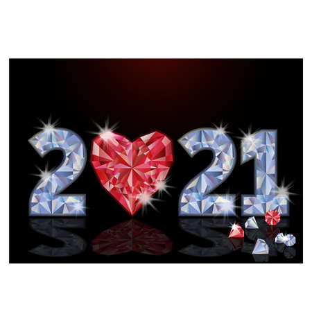New 2021 diamond year with ruby heart background, vector illustrationのイラスト素材