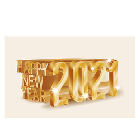 Happy New 2021 Year, golden card, 3d isolated, vector illustrationのイラスト素材