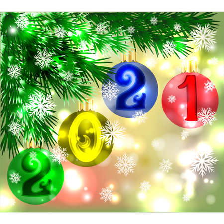 Happy New 2021 year Merry Christmas background with xmas balls, vector illustrationのイラスト素材