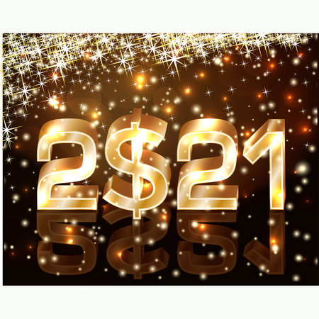 Golden New 2021 year with dollar sign, vector illustration