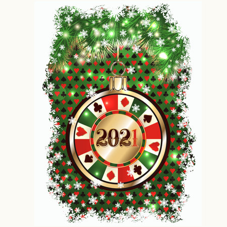 Casino New 2021 Year poker chip, vector illustrationのイラスト素材