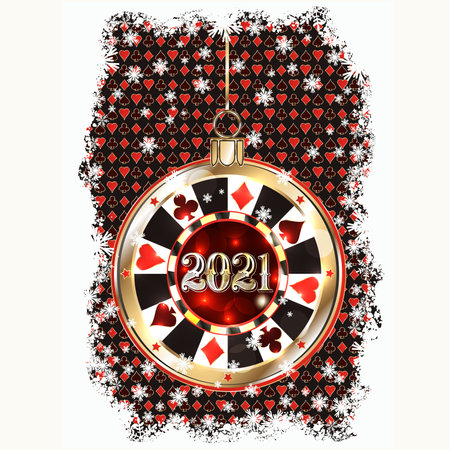 Casino new 2021 year invitation card with poker chip, vector illustrationのイラスト素材