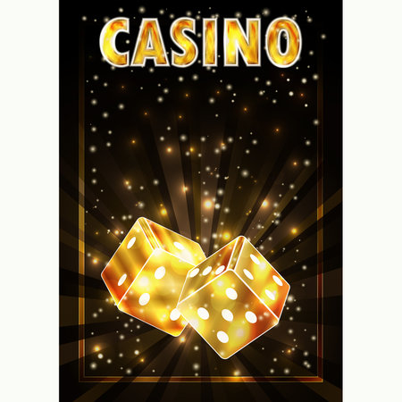 Casino golden card with two dice, vector illustrationのイラスト素材
