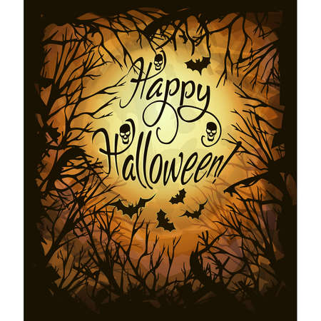 Happy halloween card with skull and bats silhouettes, vector illustrationのイラスト素材
