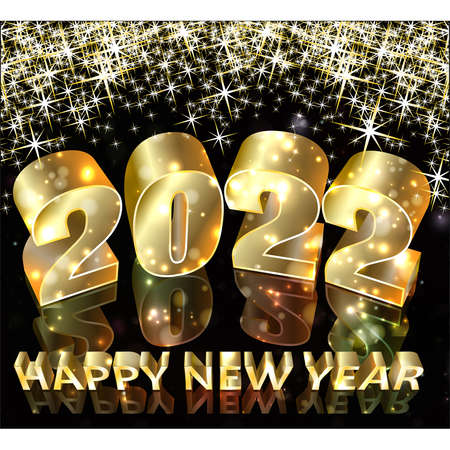 Happy golden new 2022 year banner 3d, vector illustration