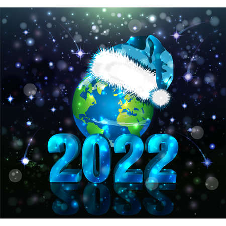 New 2022 Year vip card with planet in Santa Claus hat, vector illustrationのイラスト素材