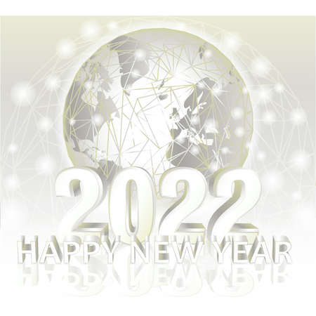 Happy New 2022 year invitation card with planet Earth, vector illustration
