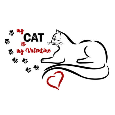 My cat is my valentine, greeting banner, vector illustrationのイラスト素材