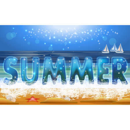 Summer ocean wallpaper with yacht. vector illustrationのイラスト素材